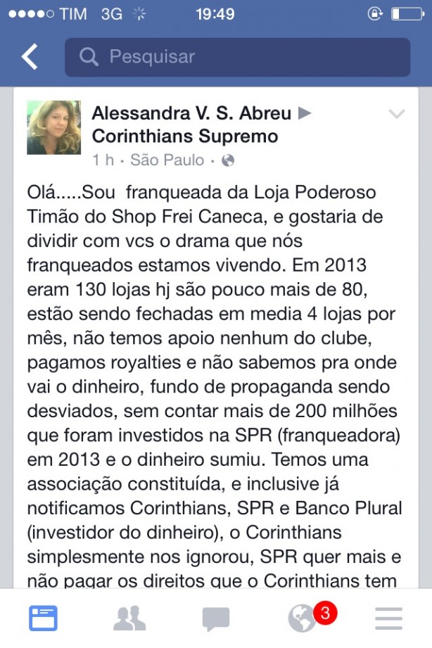 Vejam o Facebook desta pessoa, ela fala em desvio de dinheiro no Corinthians e que tem provas!